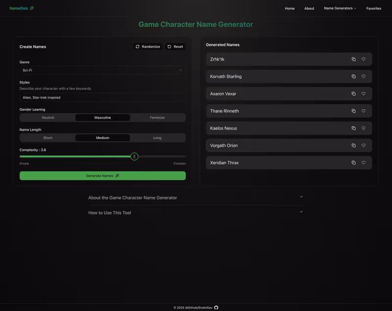 Game Character Name Generator